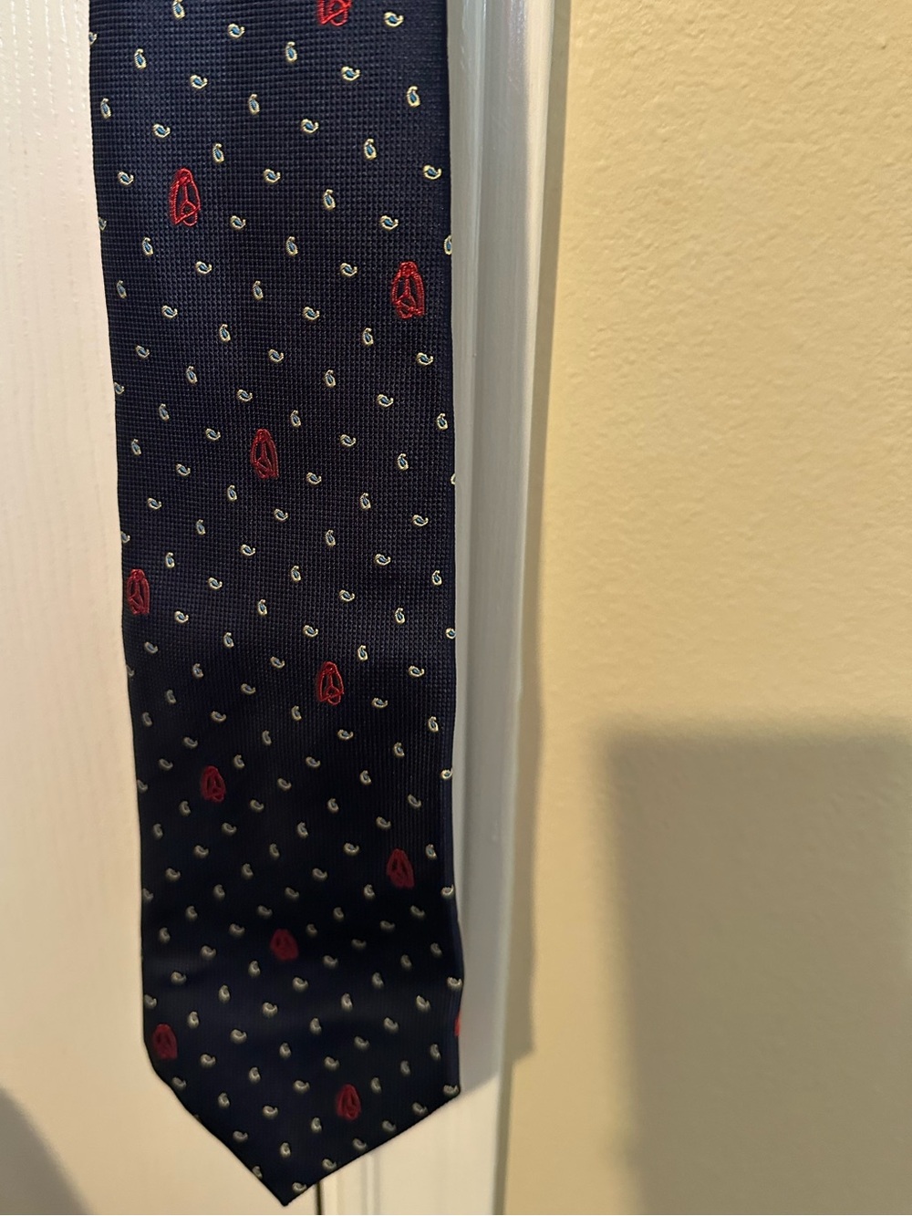 Vintage Celine Paris Pure Silk Navy Equestrian Paisley Logo Tie - Picture 7 of 12